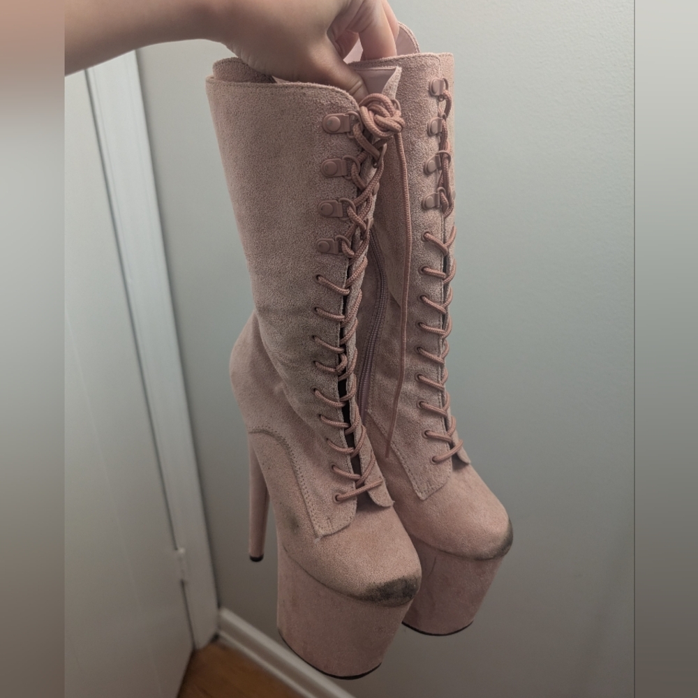 Pleaser Pink Lace-Up Platform Boots